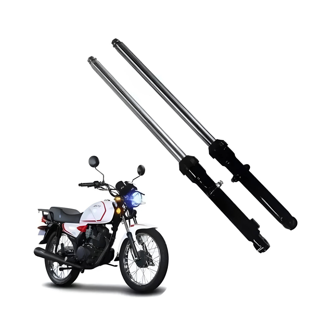 Pair of 71x13x13cm metal motorcycle shock absorbers on a grey background