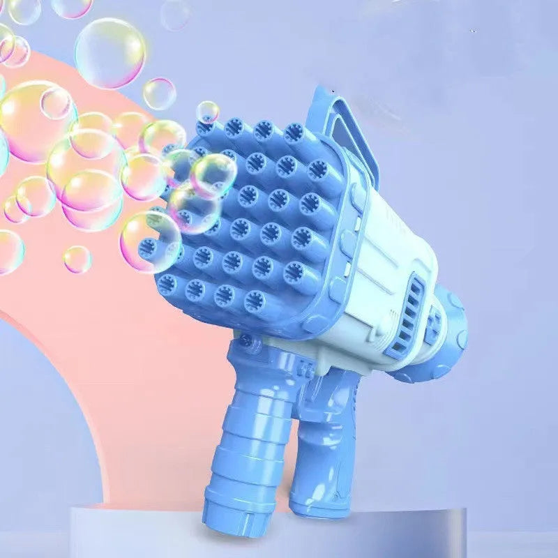32-hole electric bubble machine in cherry pink or sky blue colours for children's outdoor play