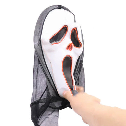 Halloween Scary Skull LED Glowing Screaming Mask with white shell and ice blue lighting