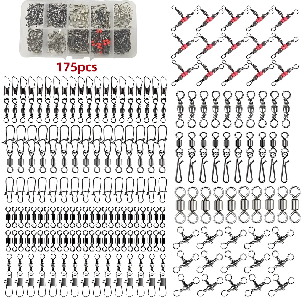 175 piece ball bearing fishing connector set in box for rig building and tackle organisation