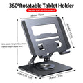 Folding tablet stand with 360-degree rotation in transparent colour on a desk