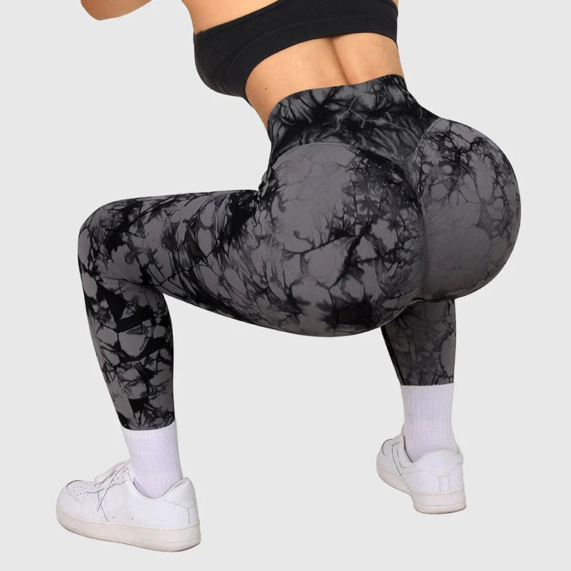 Women's seamless tie dye leggings with push-up design for fitness and yoga