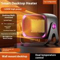 White PTC ceramic desktop heater with rotating base and push-button controls
