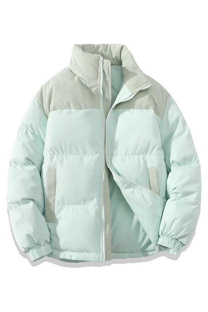 Winter Stand Collar Contrast-coloured Cotton Padded Jacket for Men and Women