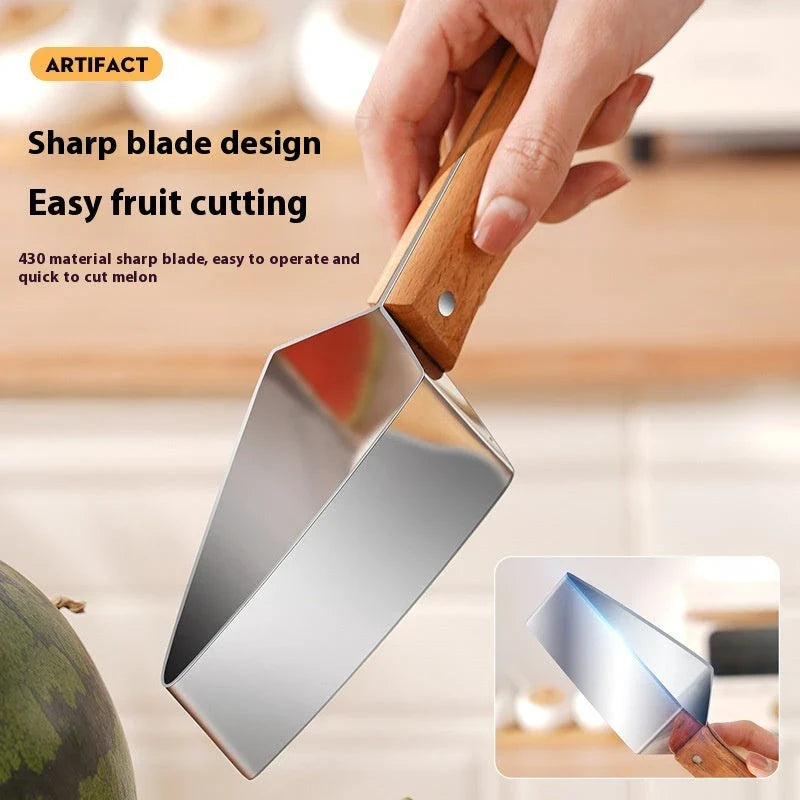 Stainless steel watermelon splitter with triangle cutting design for easy fruit slicing