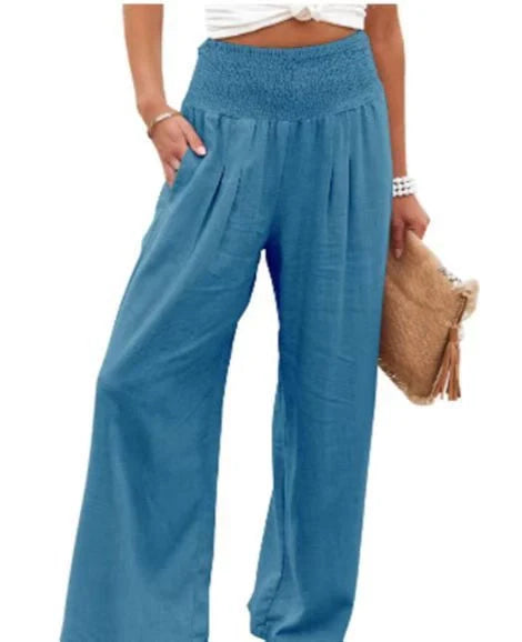 Women's wide leg cotton linen trousers in various colours