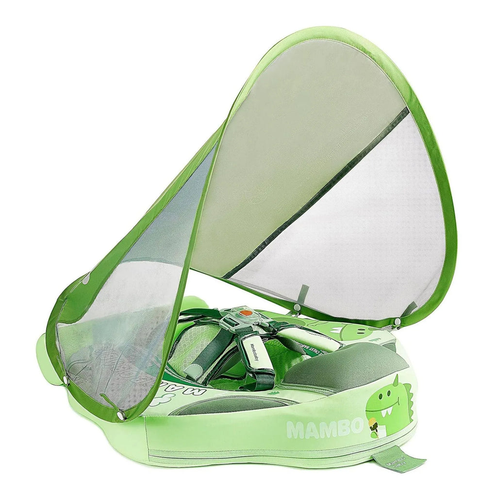Green dinosaur baby inflatable swimming ring with sun shade for children