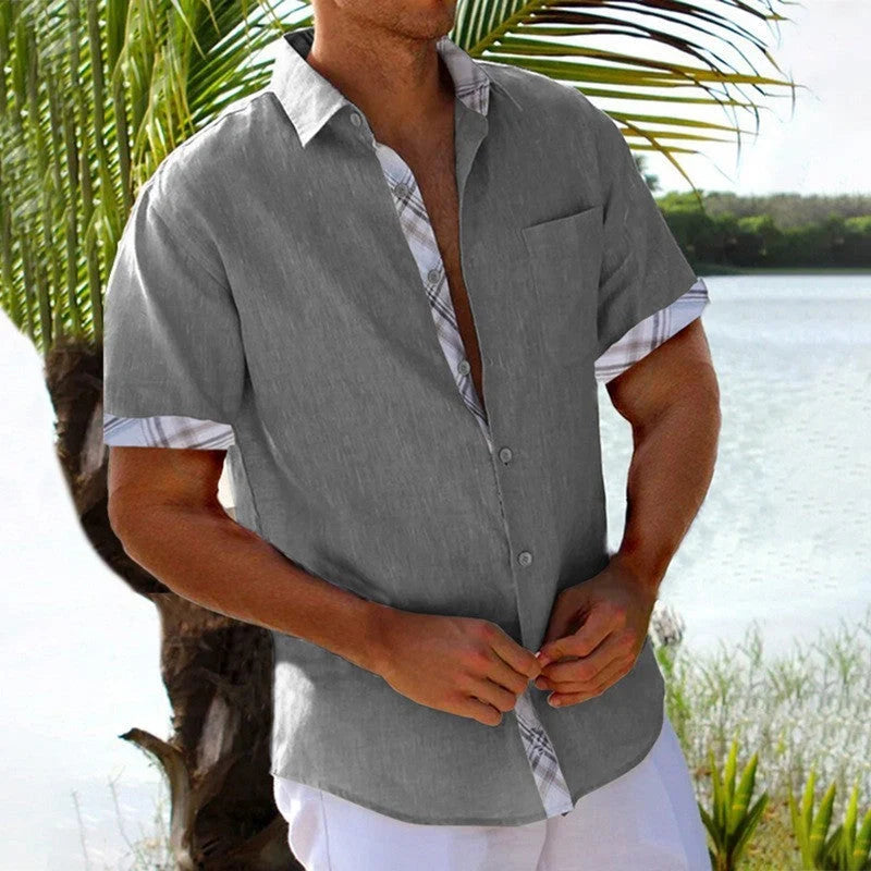 Men's summer plaid short sleeve shirt in various colours, perfect for casual outings