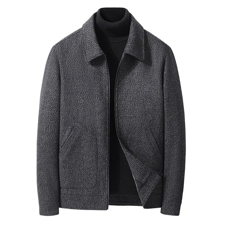 Men's woolen coat in black, gray, and brown colours made from bamboo fibre blend, Asian sizes M to 5XL