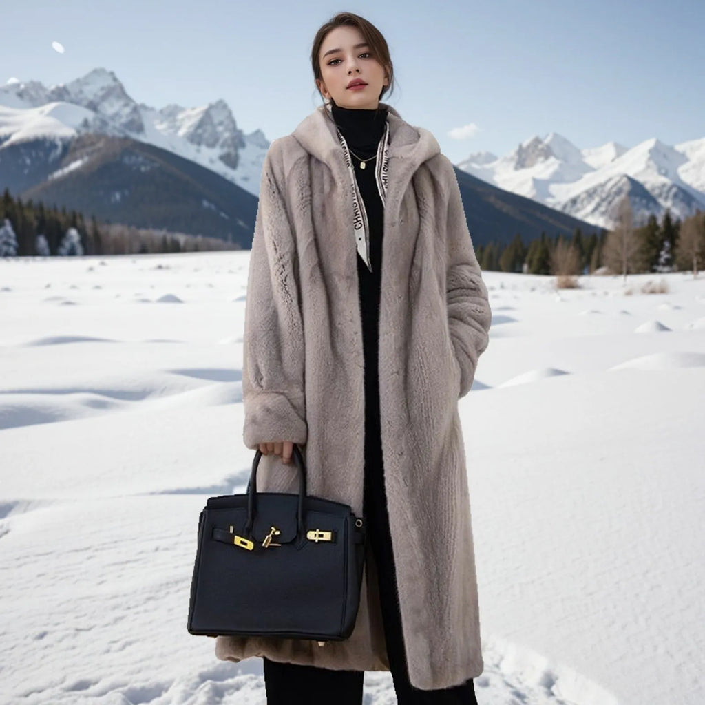 Long brown leopard print faux fur coat on a hanger, showing loose plus-size fit and regular sleeves.