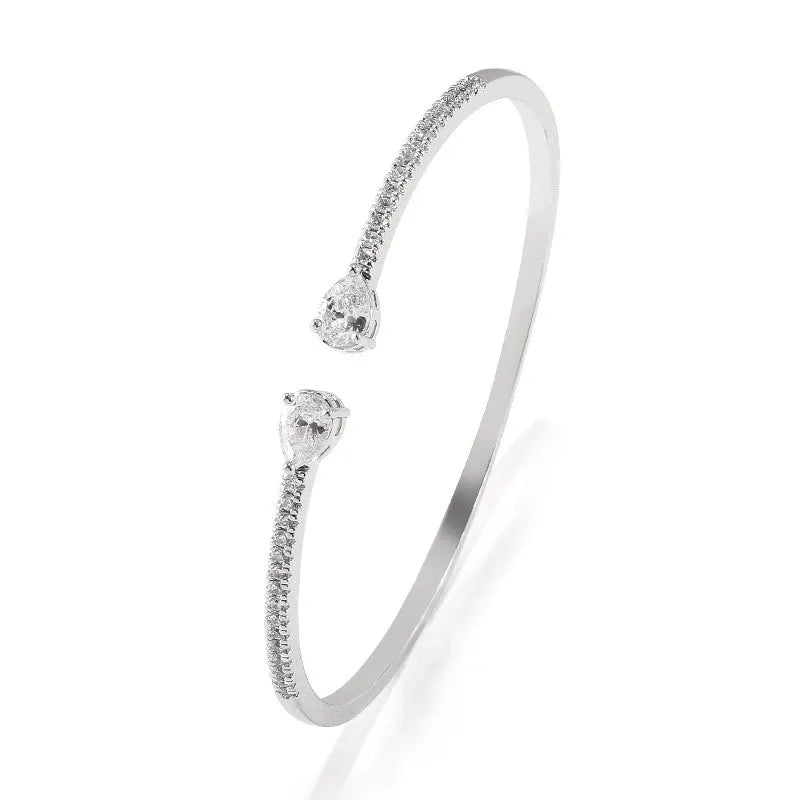 Personalised copper bracelet with multi-zircon inlaid design in blue or white colour options