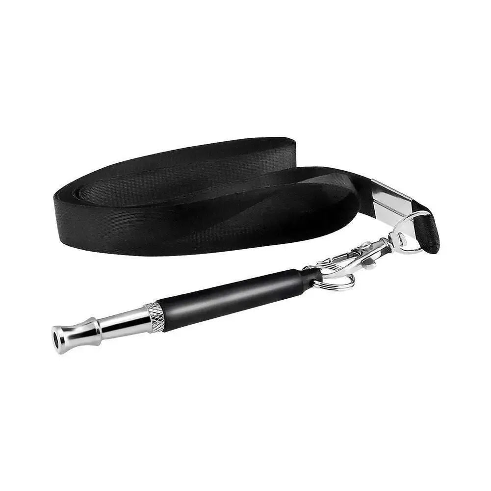 Copper ultrasonic dog training whistle with keychain ring and folding cord on white background