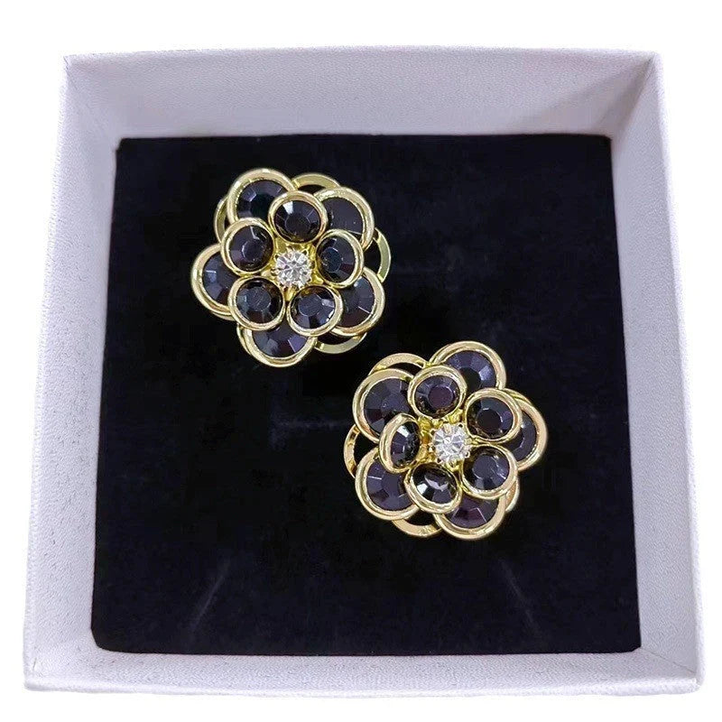 Small flower stud earrings for women in colour, black, and white with electroplated finish