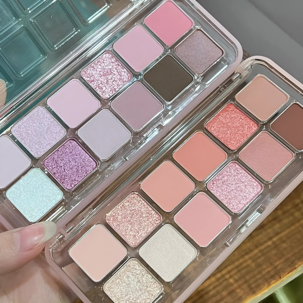 Creative Home 12-colour eyeshadow palette showing Peach Apple and Cherry Plum powder eyeshadows