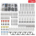 Boxed set of 115 fishing connector swivels with rotating sea bean design in plastic and stainless steel