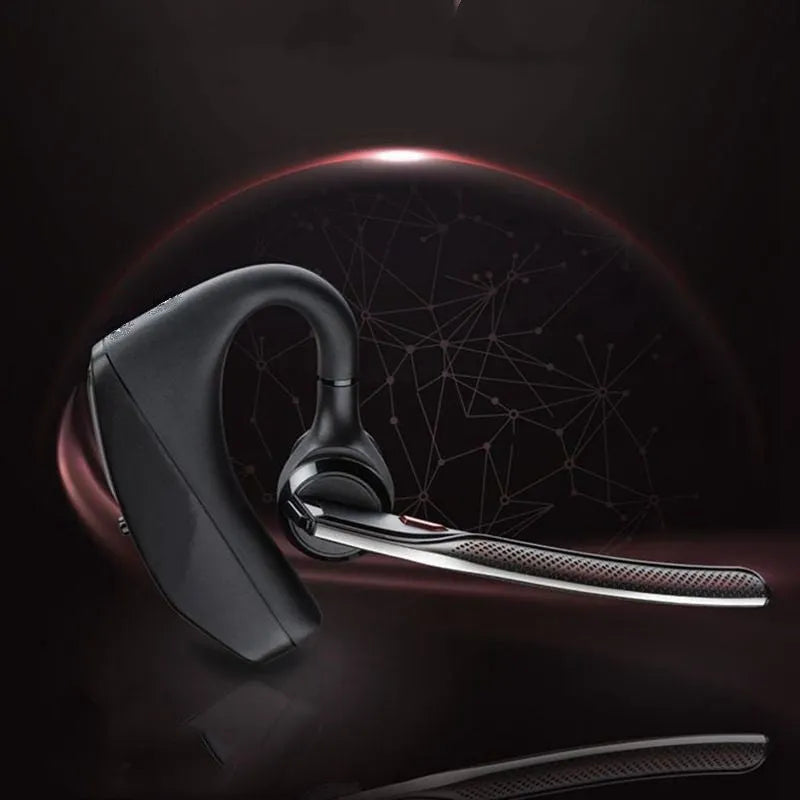 Black Bluetooth sports headphones with USB charging port and battery display on a white background.