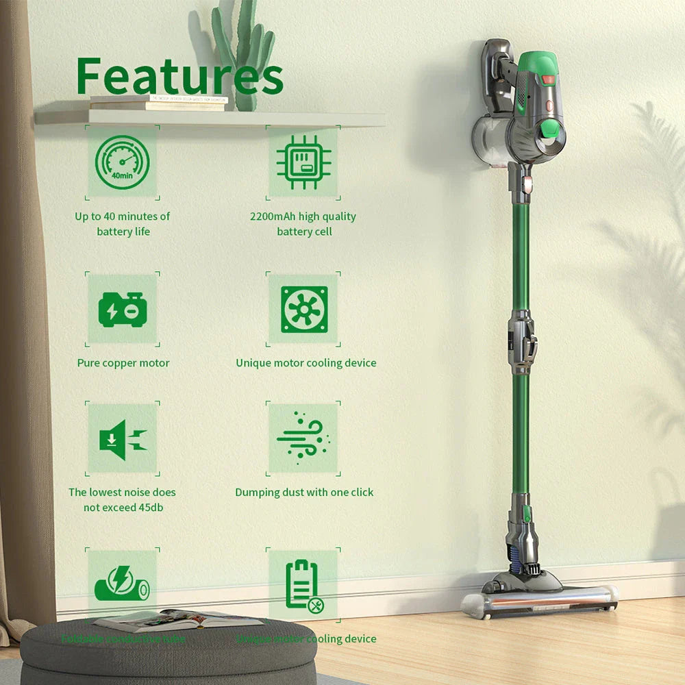 Cordless vacuum cleaner with foldable tube, powerful suction, and versatile cleaning capabilities