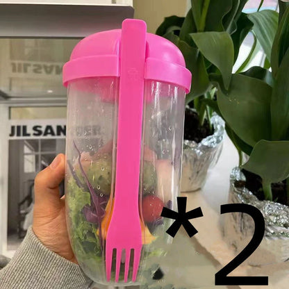 Modern minimalist salad cup with fork and cover in four colours, 1000ml capacity