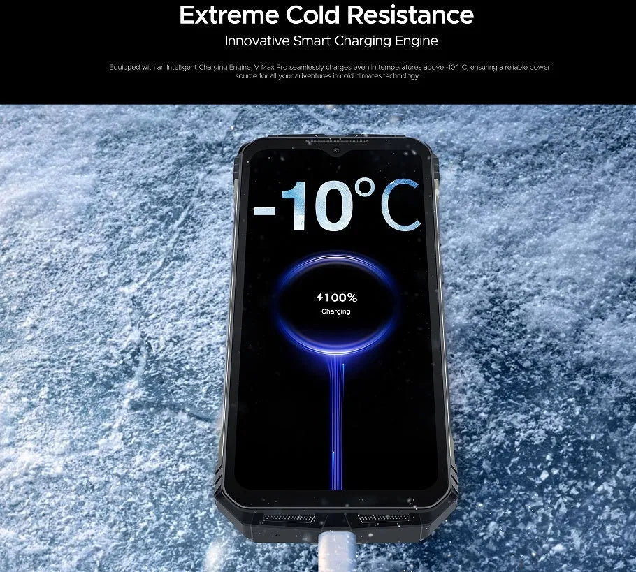 VMAX PRO Android smartphone in black or grey colour with plastic body and included charger.