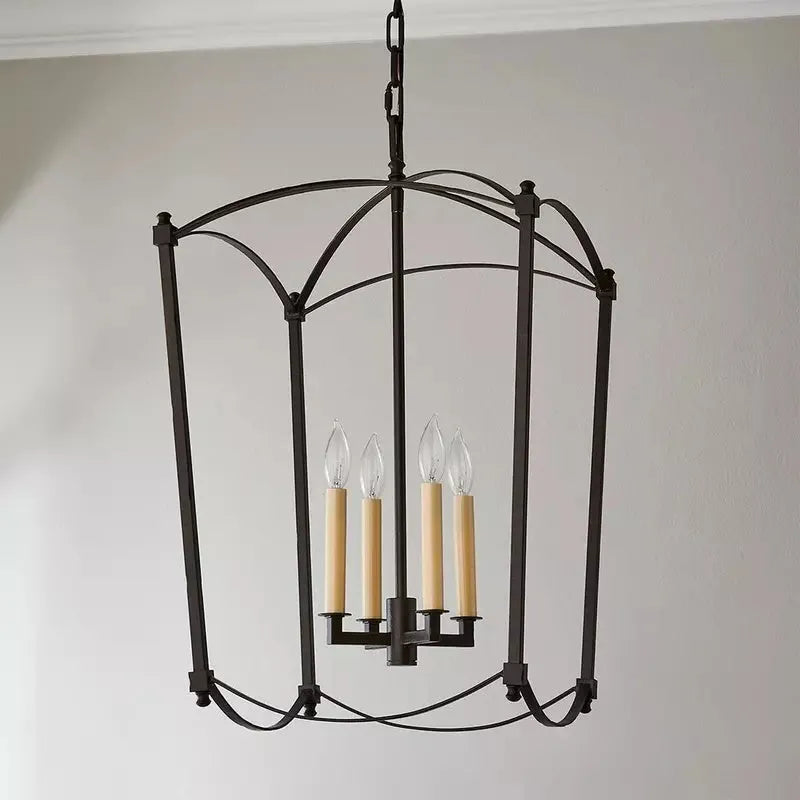 Simple Villa iron droplight ceiling lamp with four heads in black iron or gold foil colour