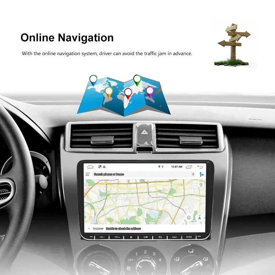 9-inch Android car stereo touchscreen head unit for double-DIN dash with Apple CarPlay and Android Auto