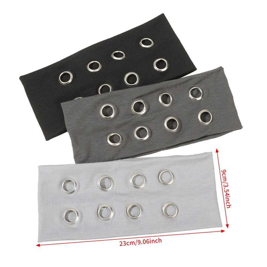 Punk style metal circle pullover hair band for exercise in multiple colour options.