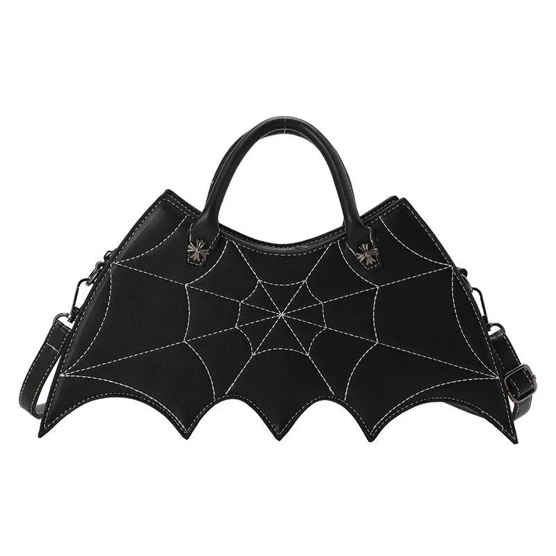 A stylish PU leather shoulder bag with a unique spider web and Batgirl-inspired design, available in a variety of vibrant colors.