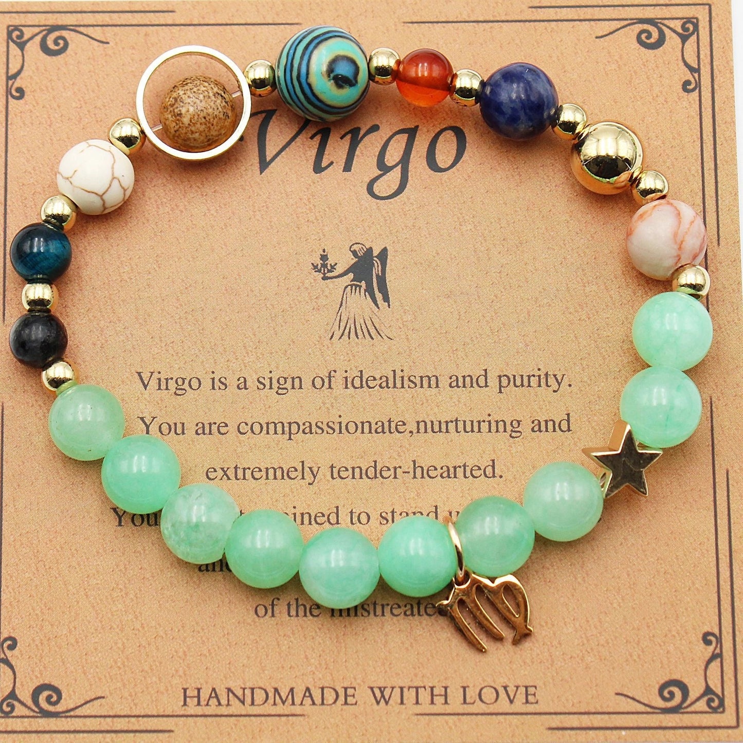 Morgan Stone beaded bracelet with twelve constellation designs, showcasing personalised zodiac signs.