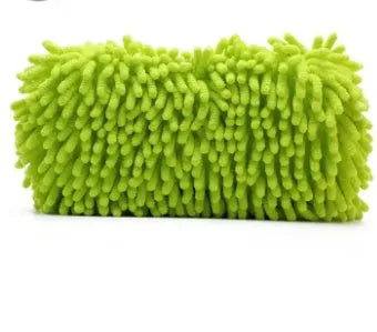 Silver green chenille car wash sponge measuring 14x25cm with spiral wool construction