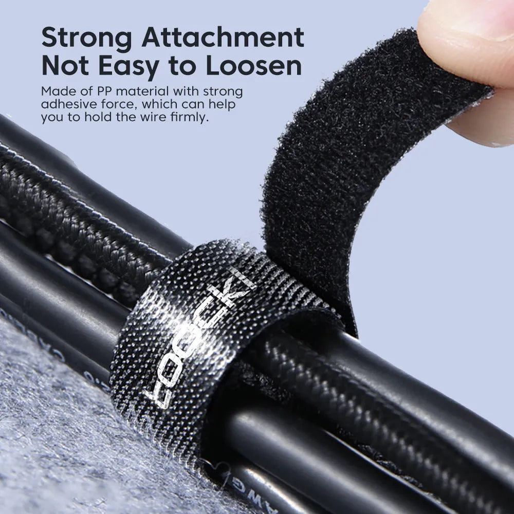 Nylon ratchet tie down cable tie with hook and loop fastening for cable storage, 10mm width