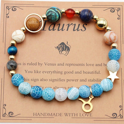Twelve Constellations Natural Stone Beaded Bracelets - Unisex Astrological Jewellery