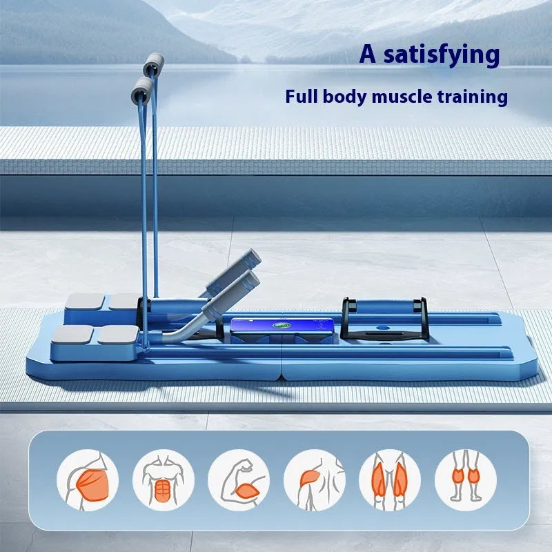 Blue ABS plastic fitness board with multi-functional five-in-one design for home workouts