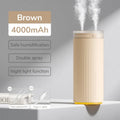 Small 500ml desk humidifier with night light and two fog outlets, USB powered, in Earth Brown