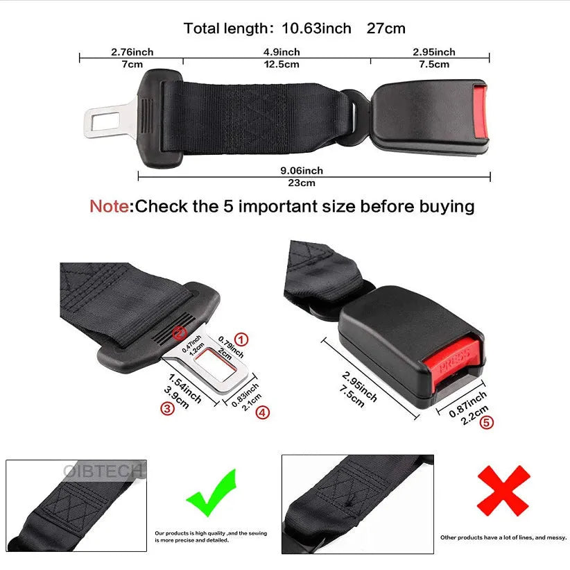 Black 36cm car seatbelt extender with ribbon strap for children and pregnant women