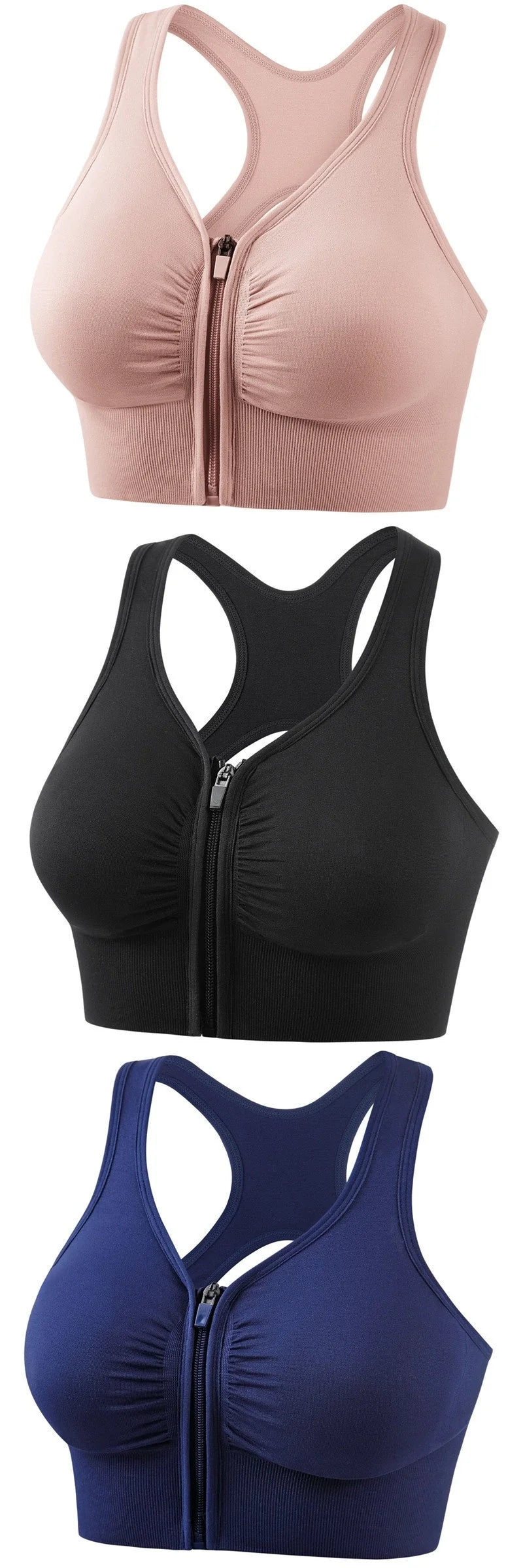 Plus size shockproof sports bra in pink, black, navy blue, and bean paste for running and yoga