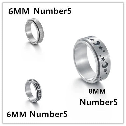 Stylish titanium steel rings with stars, moons, and unique textures for fashionable accessories