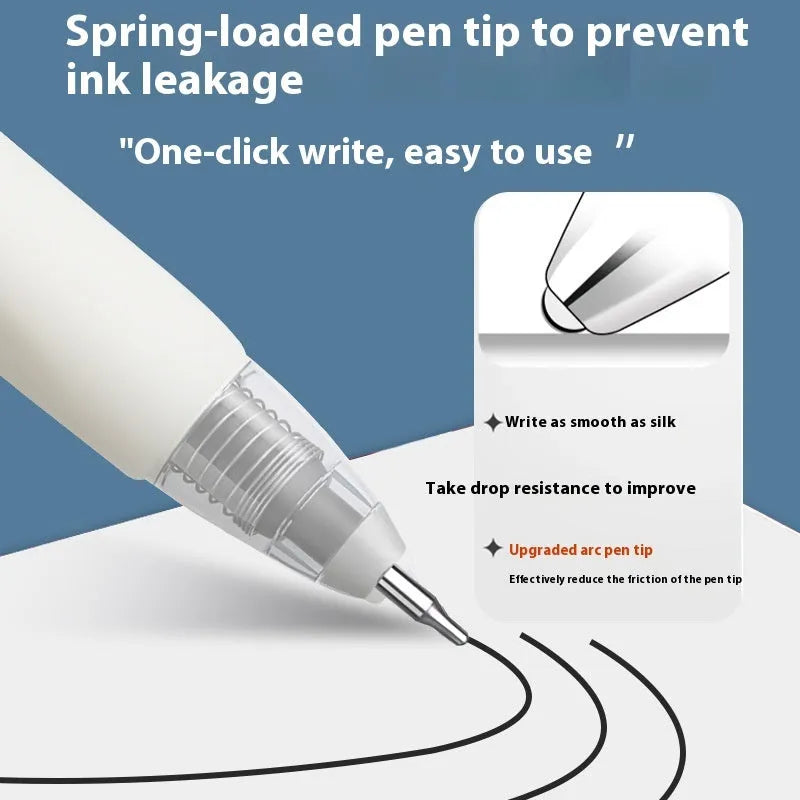 Pack of 10 quick-drying push bullet pen refill cartridges in black, red, blue, and ink blue.