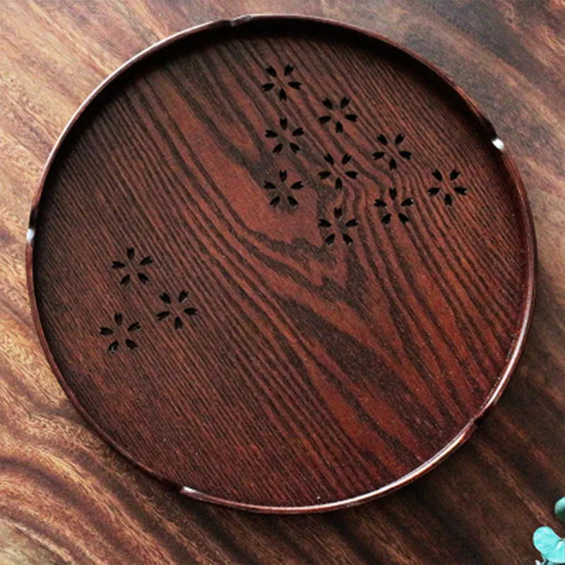 30cm wooden plate with sakura cherry blossom cut-out pattern for serving fruits and desserts