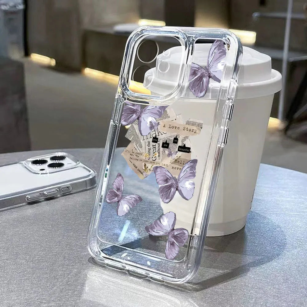 Ins style purple butterfly silicone phone case for iPhone - shockproof TPU anti-fingerprint black soft case