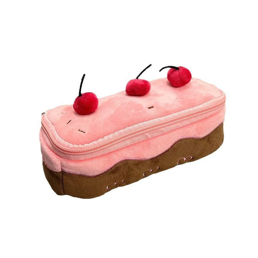 Cherry Cake plush velvet pencil bag in Korean style for pens and stationery