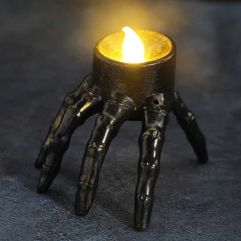 Spooky skull-shaped candle lantern with warm, atmospheric lighting for Halloween decorations