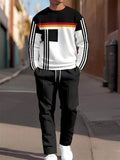 Men's casual sporty round neck sweatshirt and pants two-piece set in polyester blend, no hood, spring autumn wear