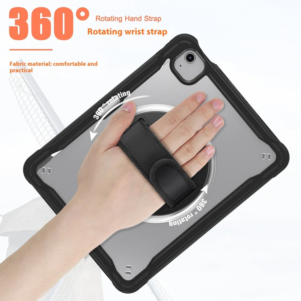 iPad Mini 6 rotating bracket case in black with lanyard and wristlet
