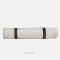 Modern grey and white plaid polyester bed runner set with leather pillow on a 1.8m bed