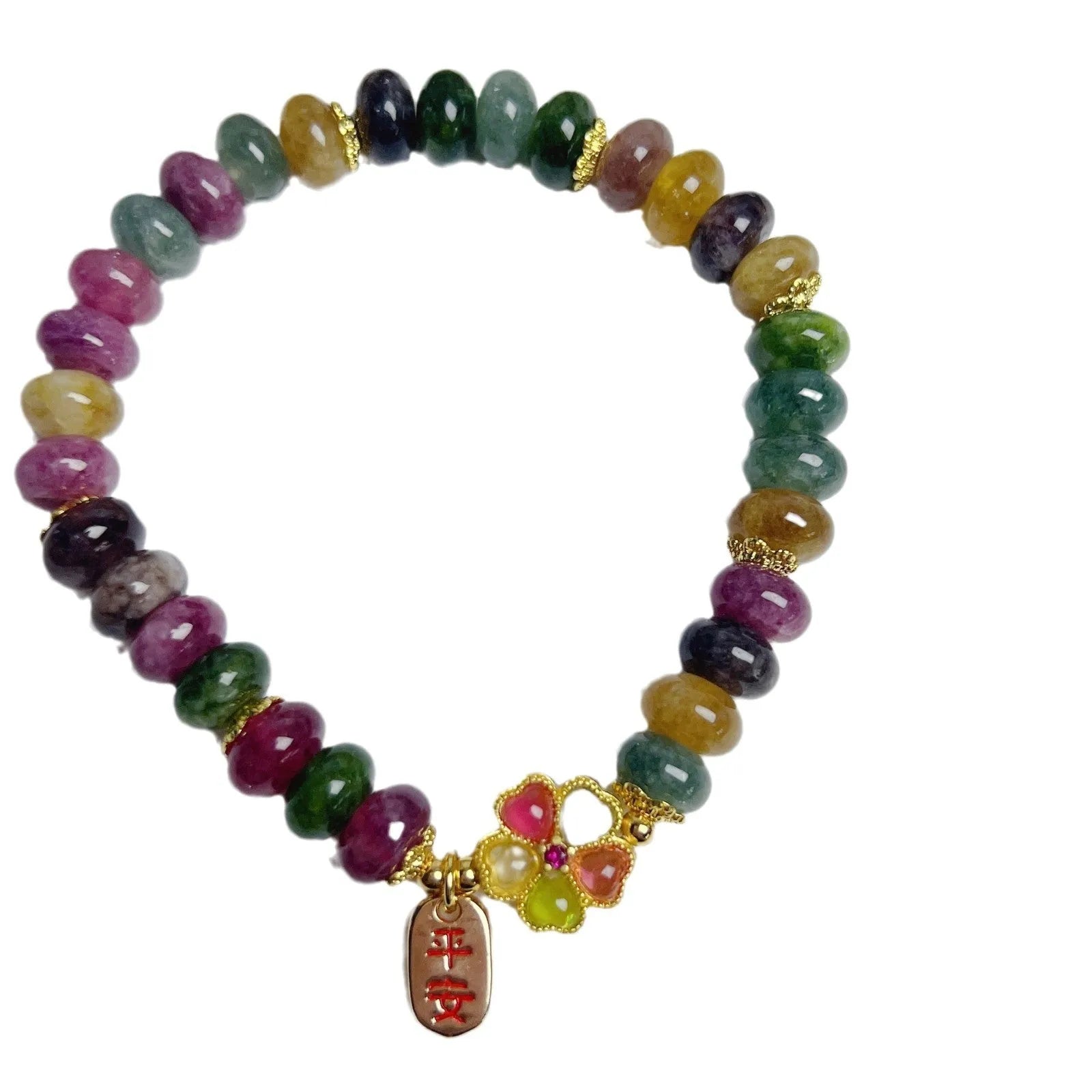 Colourful artificial crystal abacus bead bracelet for women with tourmaline-inspired design and hand-finished details
