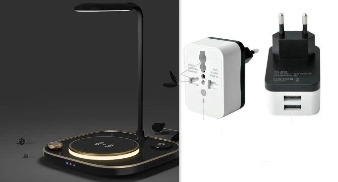 Versatile 3-in-1 Wireless Charging Station with LED Desk Lamp in black, green, and white color options.