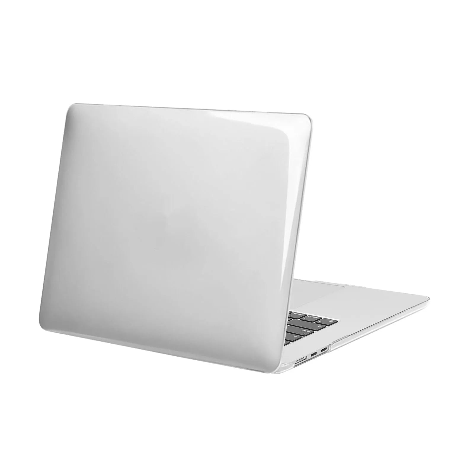 Clear plastic protective shell case for a MacBook laptop in transparent and transparent black.
