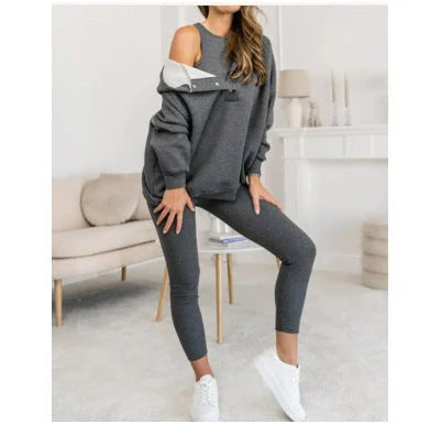 Women's solid colour vest hoodie and pants set in various colours and sizes