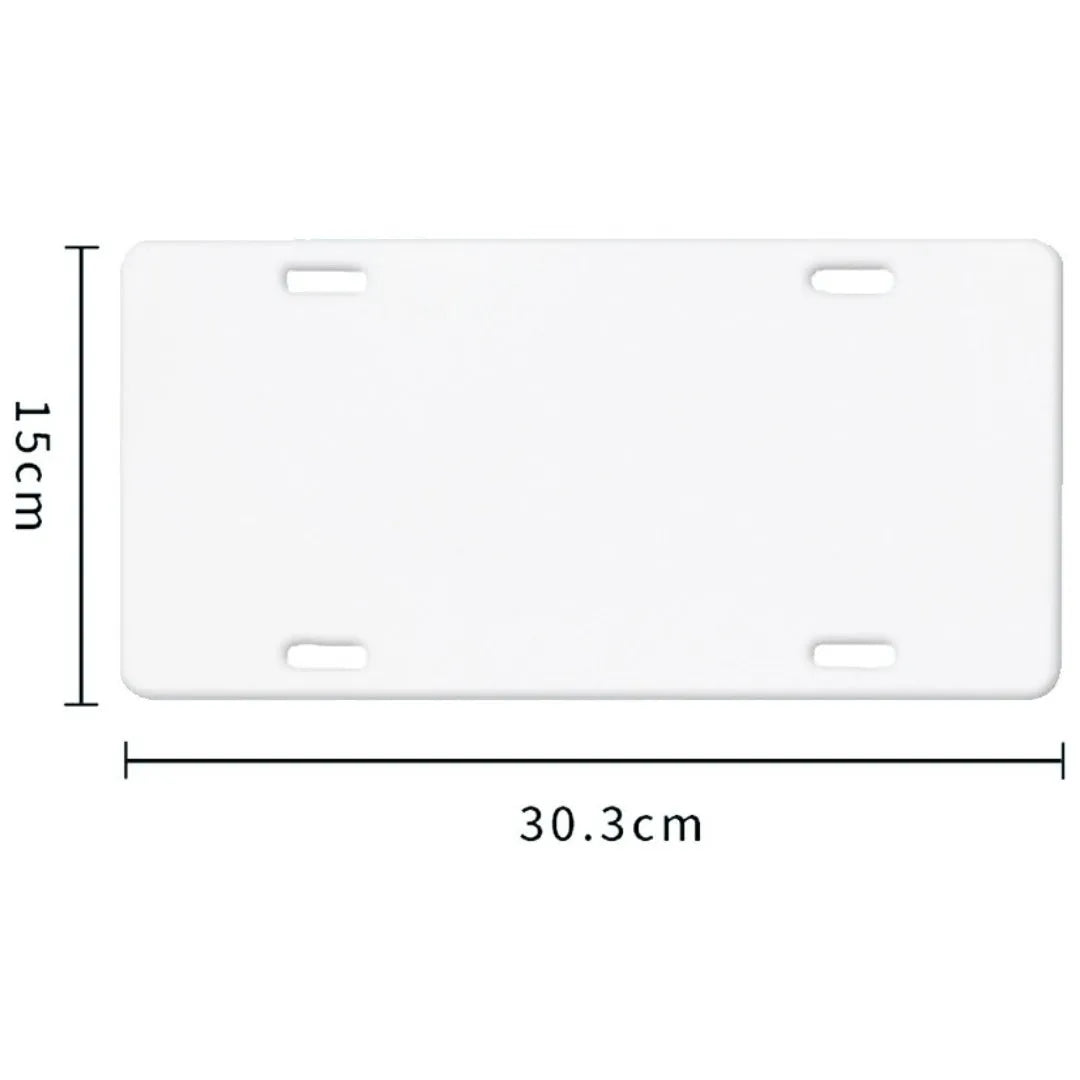 White aluminium licence plate blank sheet measuring 30.3 by 15 centimetres.