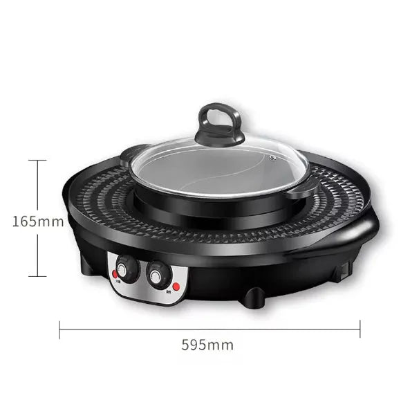 Multifunctional electric cooker hot pot barbecue all-in-one pot 5L black with barbecue plate